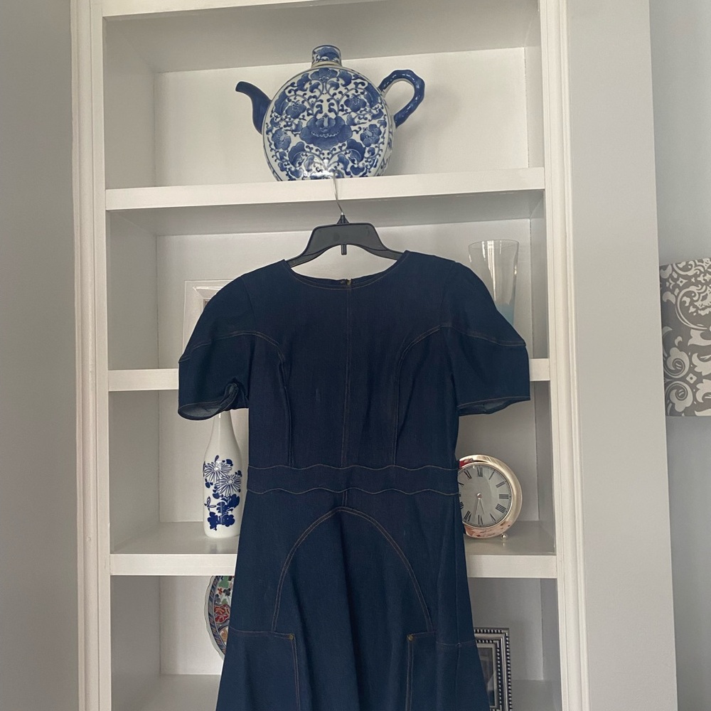 En Saison Navy Blue Short-Sleeve Fit-and-Flare Dress